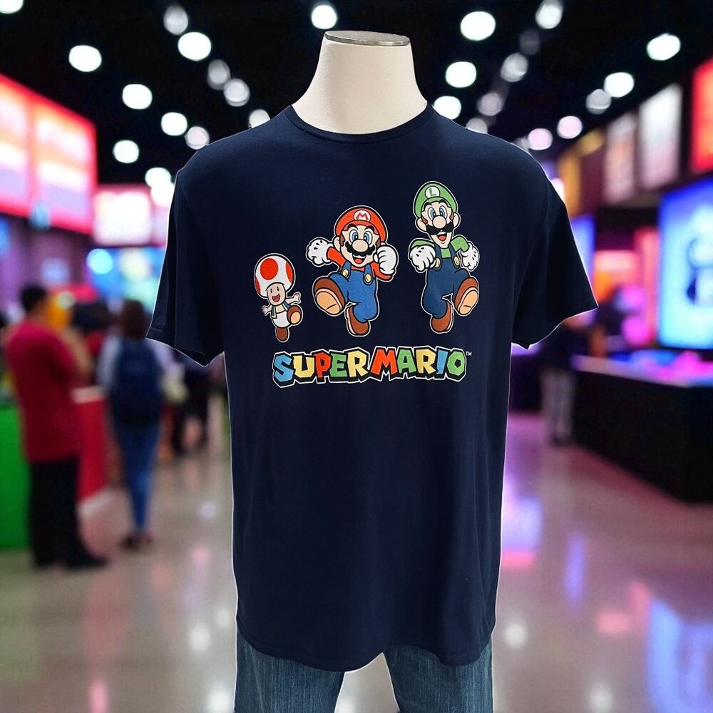 Super Mario Bros Luigi Toad Graphic Tee Shirt Mens XL Gamer Streetwear Retro‎